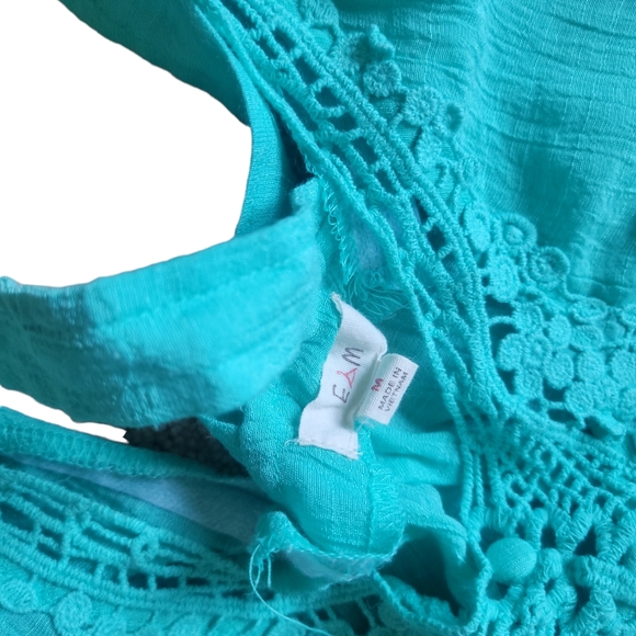 EM Womens Seafoam Cap Sleeve Crochet Top Size M - Picture 4 of 5